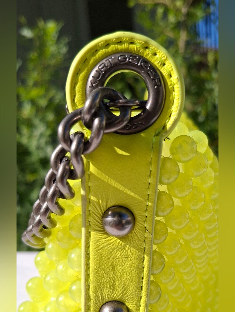 Kurt Geiger London Neon Yellow Beaded Kensington Shoulder Bag - Picture 4 of 13
